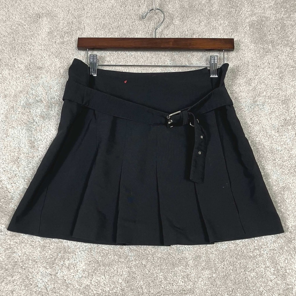 Black Belted Pleated Mini Skirt Size 7 Y2K CDG Style Goth Preppy Layered